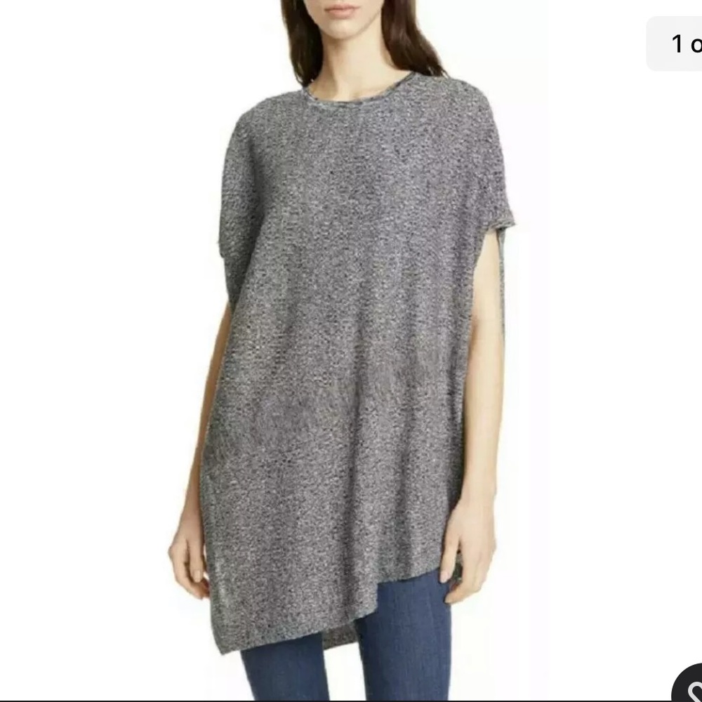 Eileen Fisher Asymmetrical Black White Tweed Hemp Tunic Top